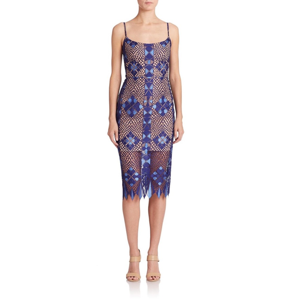Royal Blue BCBG MaxAzria Alese Geometric Lace Midi Dress
